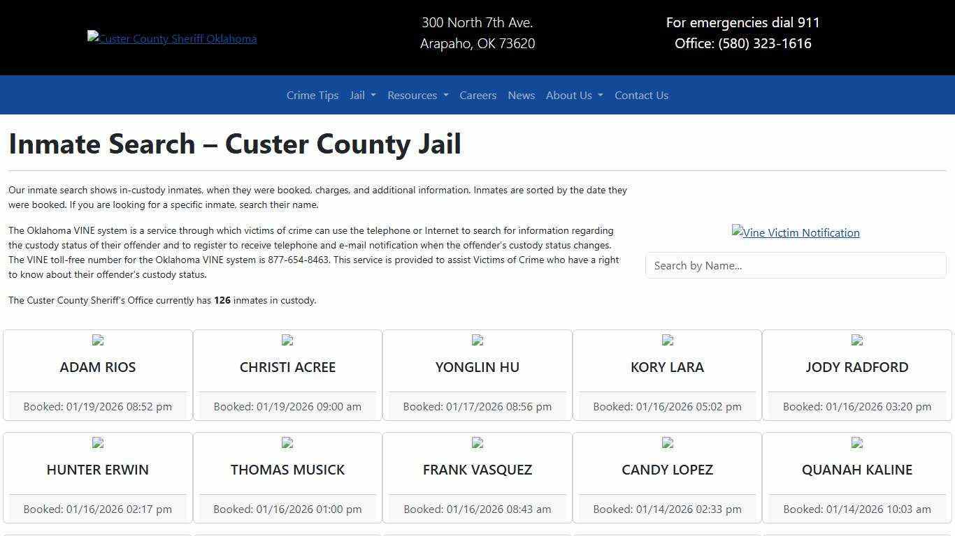 Inmate Search | Custer County Sheriff's Office