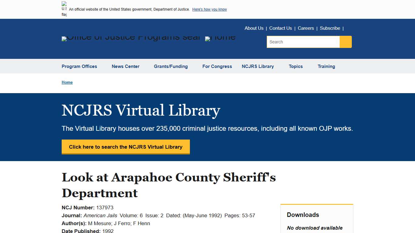 Look at Arapahoe County Sheriff's Department | Office of Justice Programs