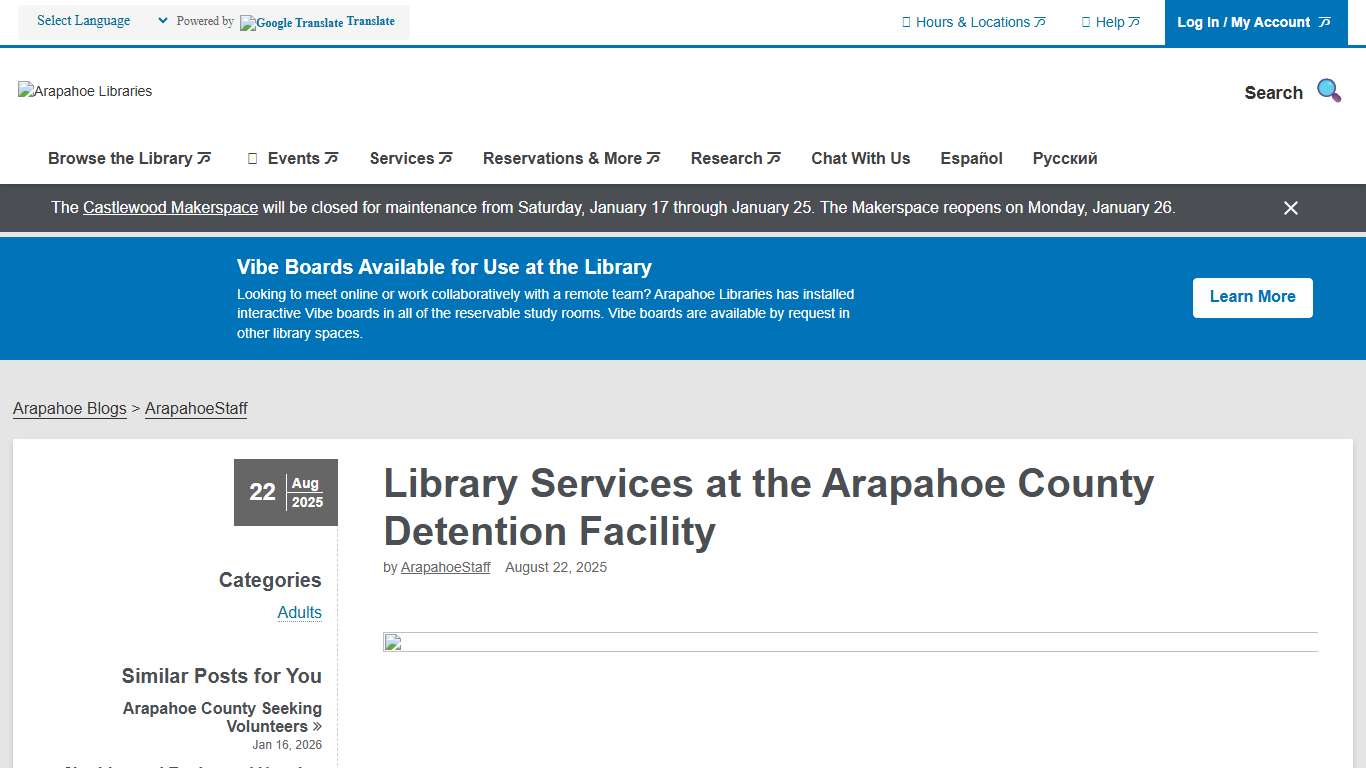 Library Services at the Arapahoe County Detention Facility | Arapahoe Libraries